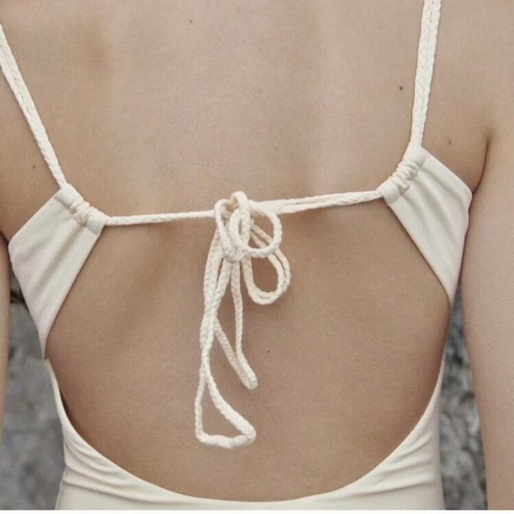 New Zara 0167/030 Braided Straps Cream One Piece Swimsuit NWT Medium